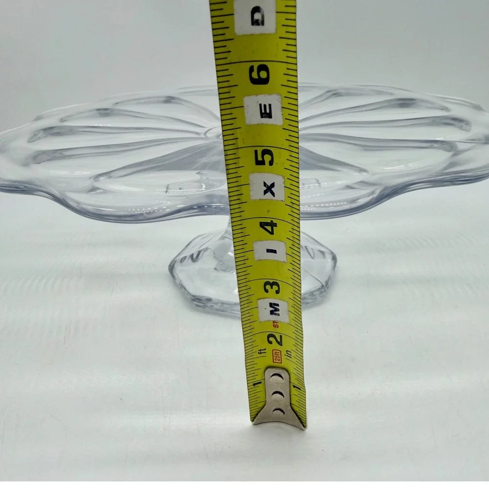Vintage Clear Glass Cake Stand Scalloped Edge Pedestal Dessert Plate Excellent